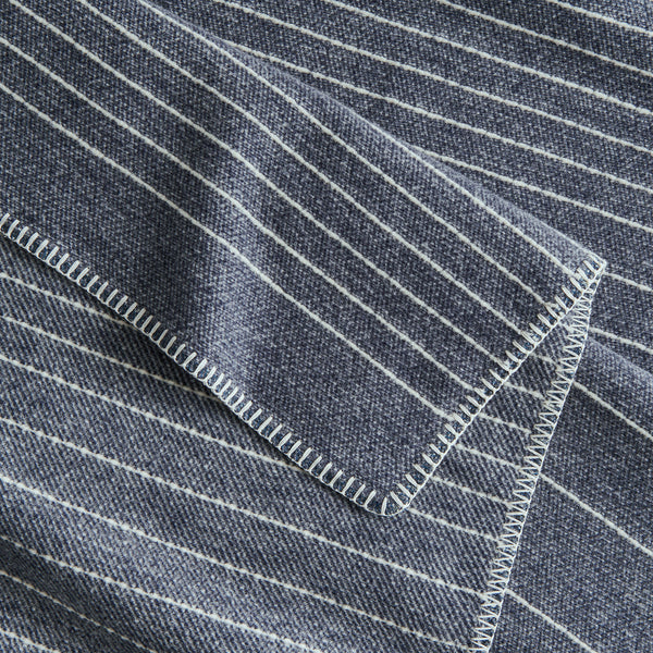Detail Of Organic Cotton & Wool Textured Stripe Throw In Deep Blue