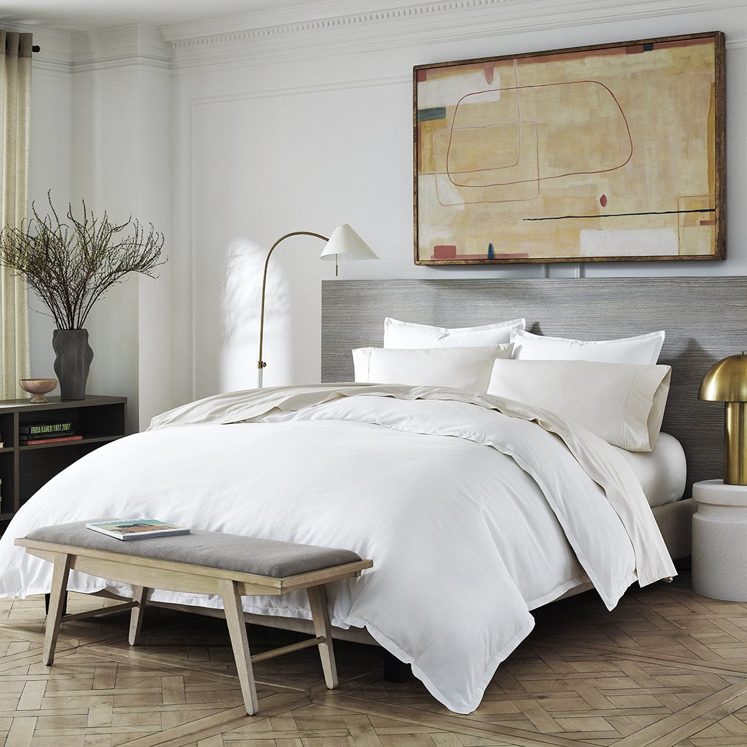 Organic Sateen Bedding Set - White and Cream