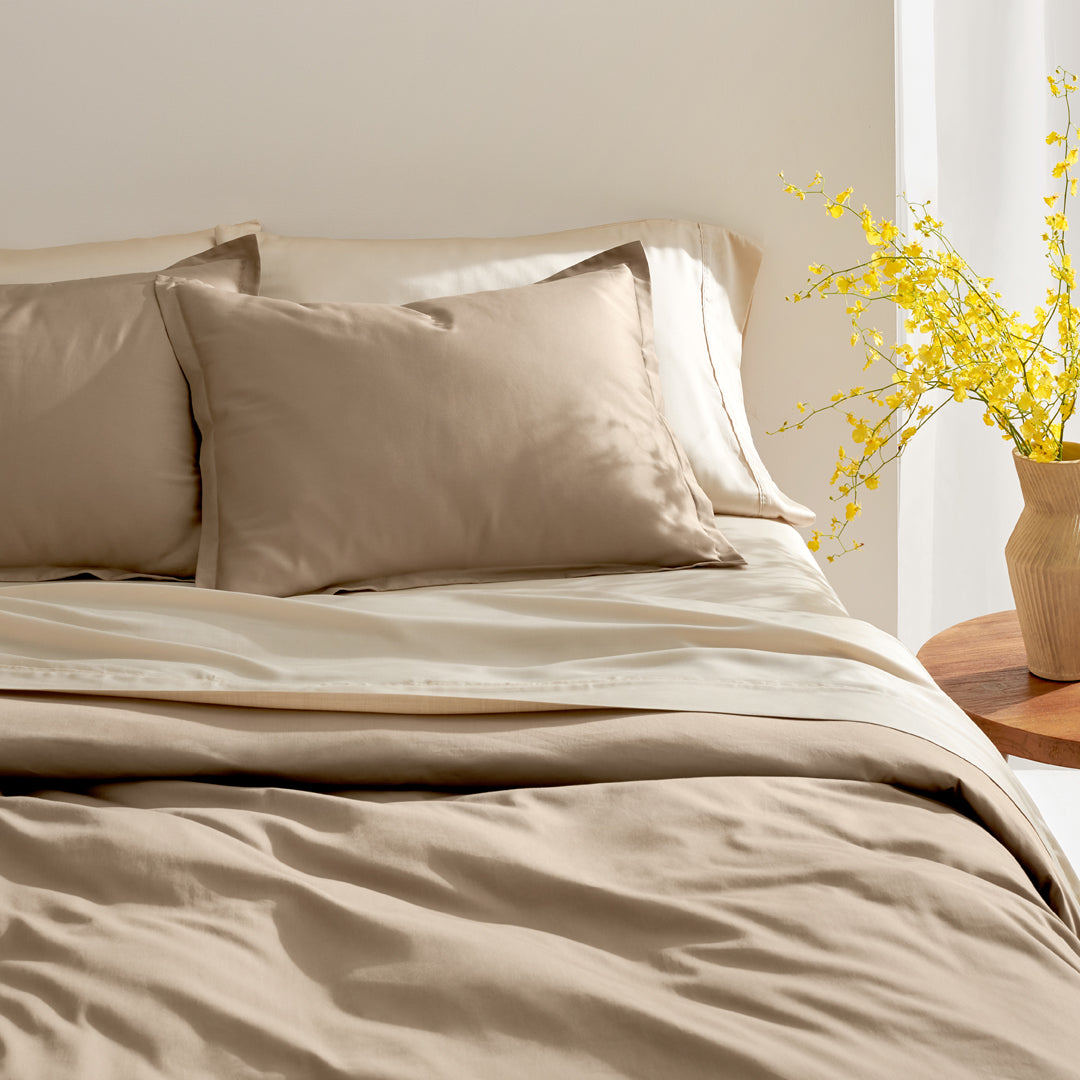Organic Sateen Bedding Set - Beige and Cream