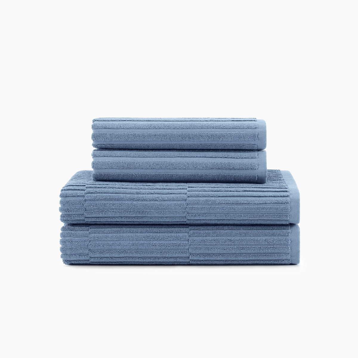 Stack Of Organic Ribbed Towels In Sky Blue