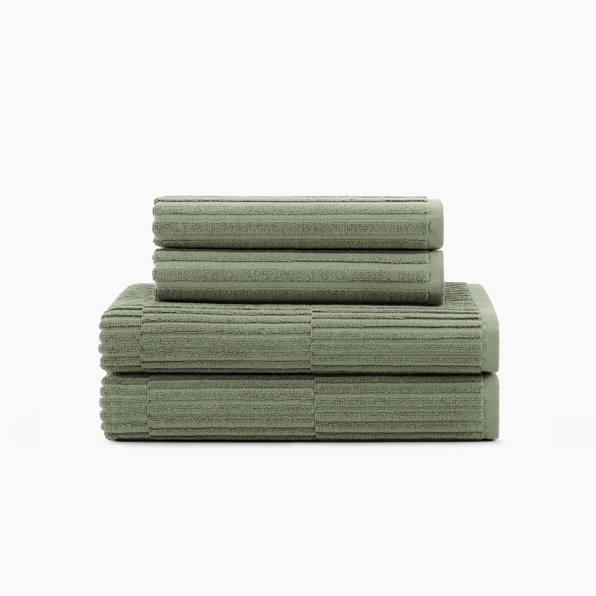 Stack Of Organic Ribbed Towels In Fern