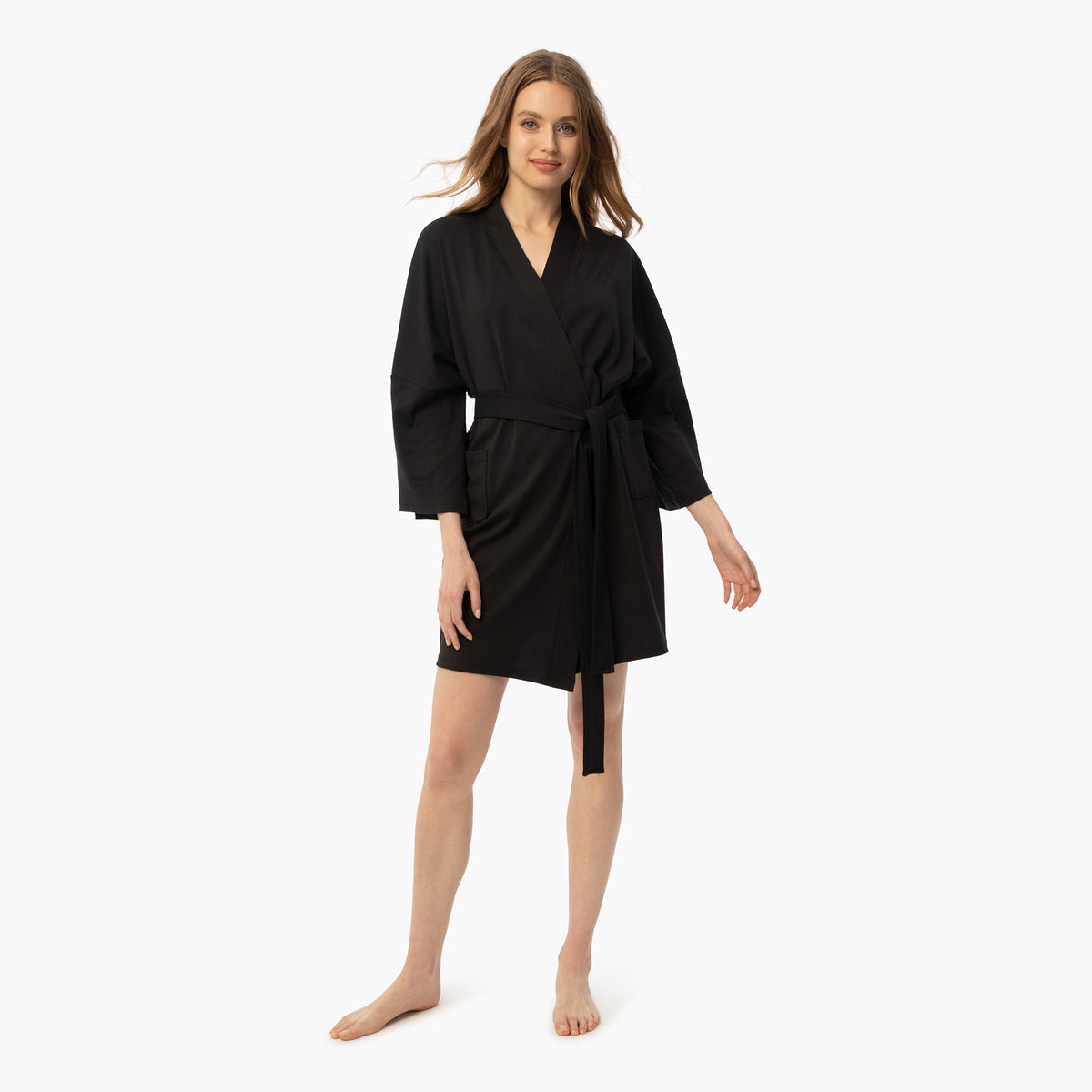 organic cotton loungewear black short robe
