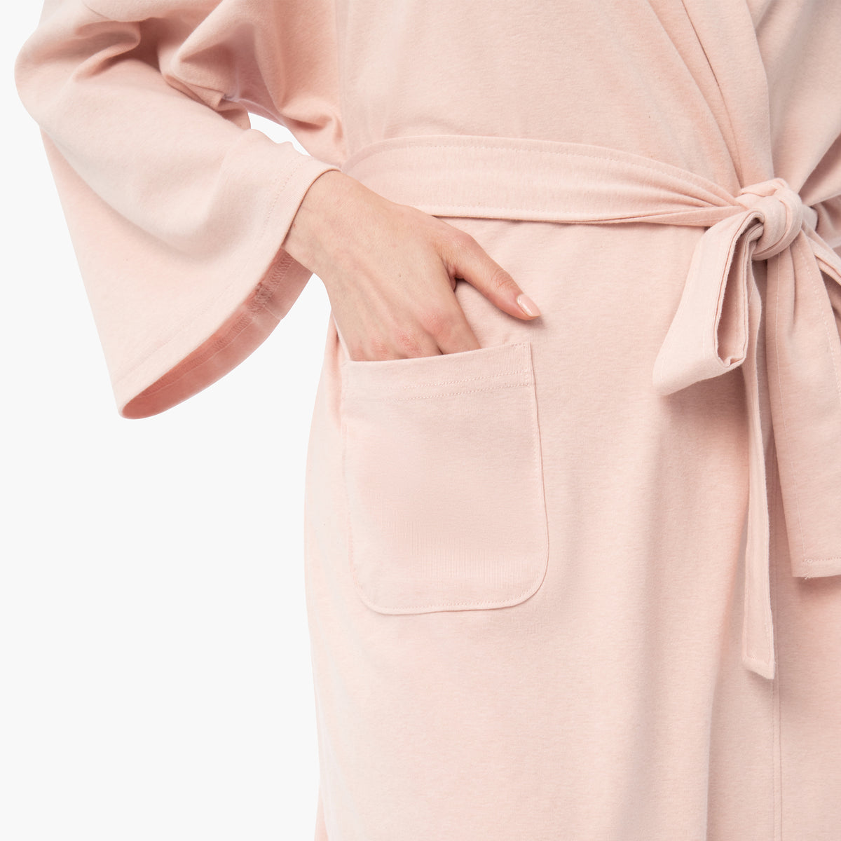 organic cotton loungewear blush pink short robe pocket