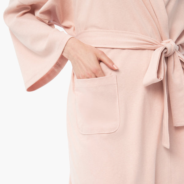 organic cotton loungewear blush pink short robe pocket