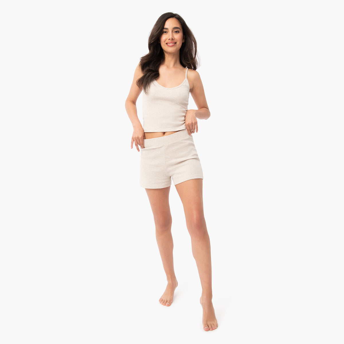 organic cotton loungewear natural oatmeal cami tank top shorts set
