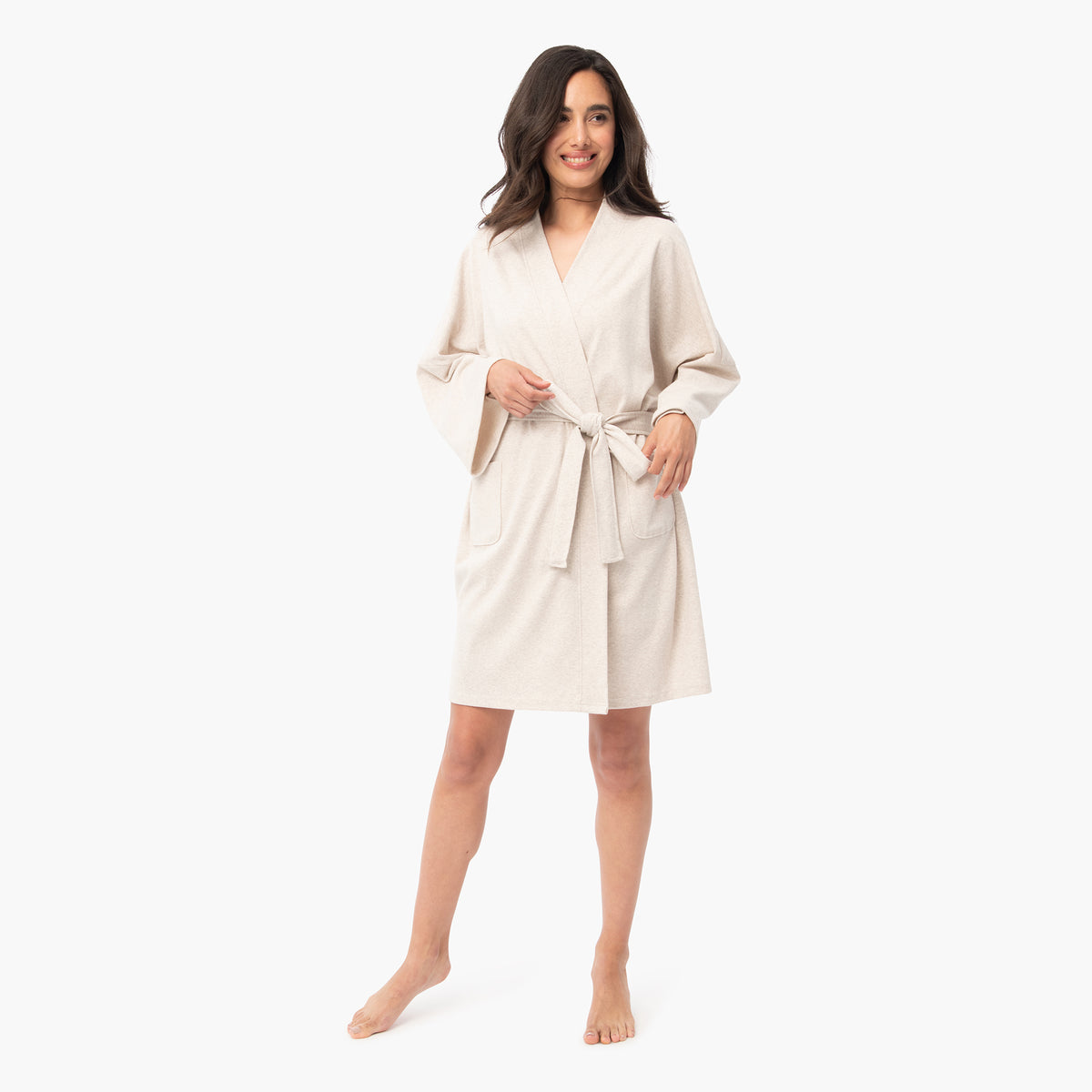organic cotton loungewear natural oatmeal short robe