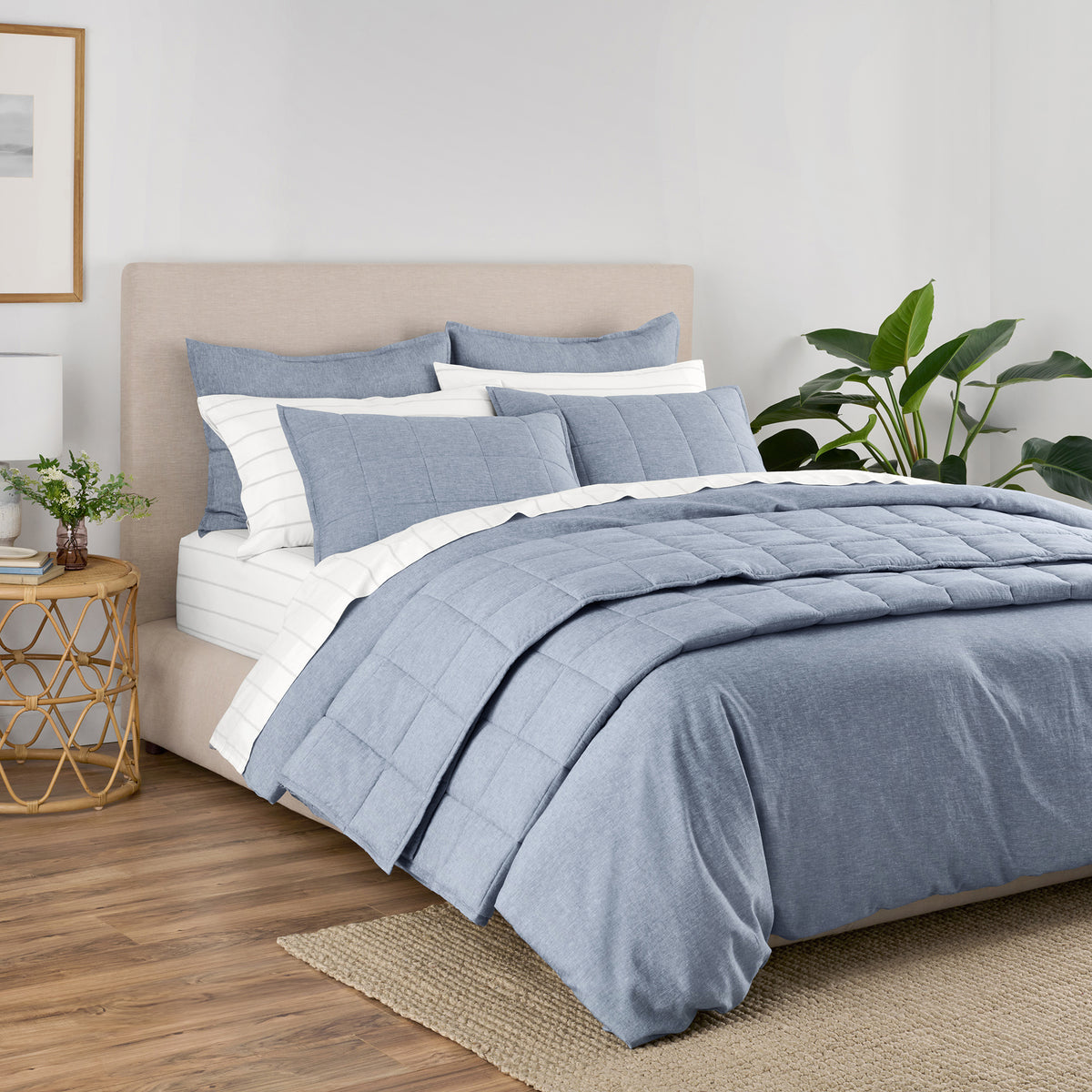 Linen Eucalyptus Quilt In Chambray On Bed