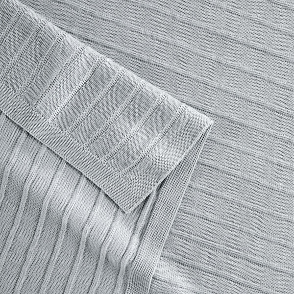Detail Of Organic Cotton Ribbed Knit Throw In Light Gray