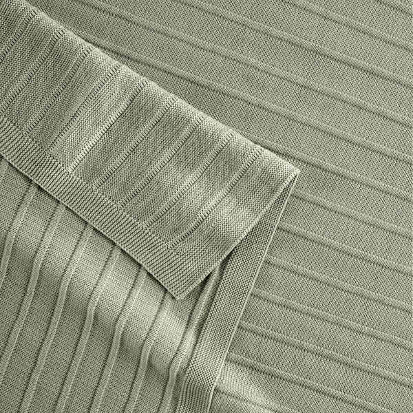 Detail Of Organic Cotton Ribbed Knit Throw In Moss