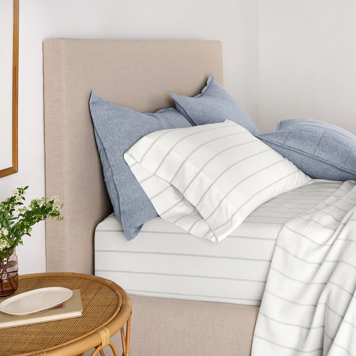 Linen Eucalyptus Sham In Chambray On Bed