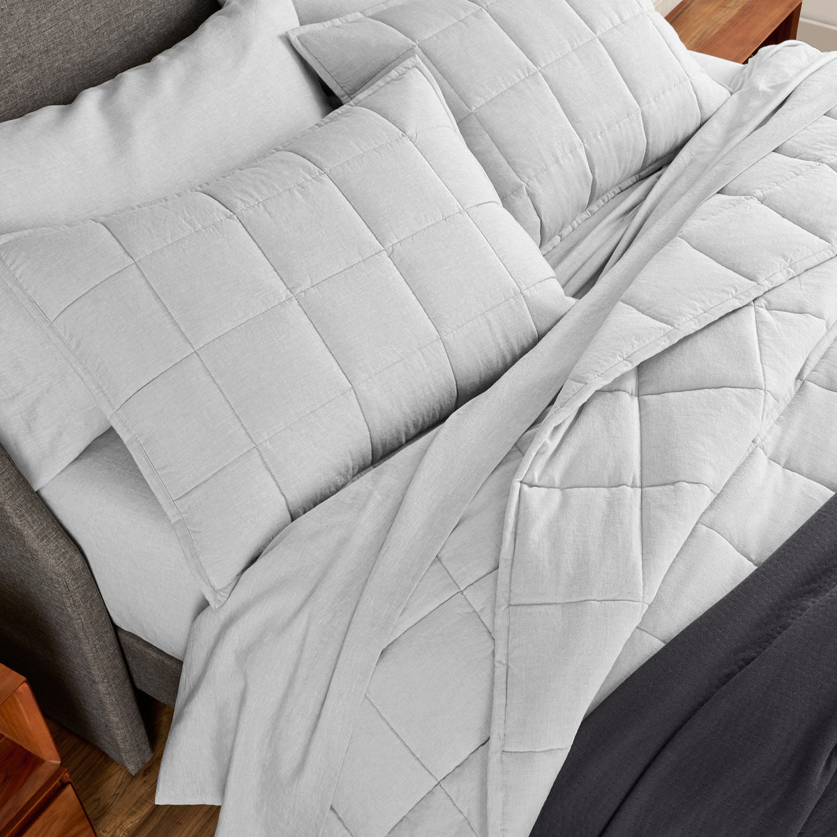 Linen Eucalyptus Sham In Glacier On Bed