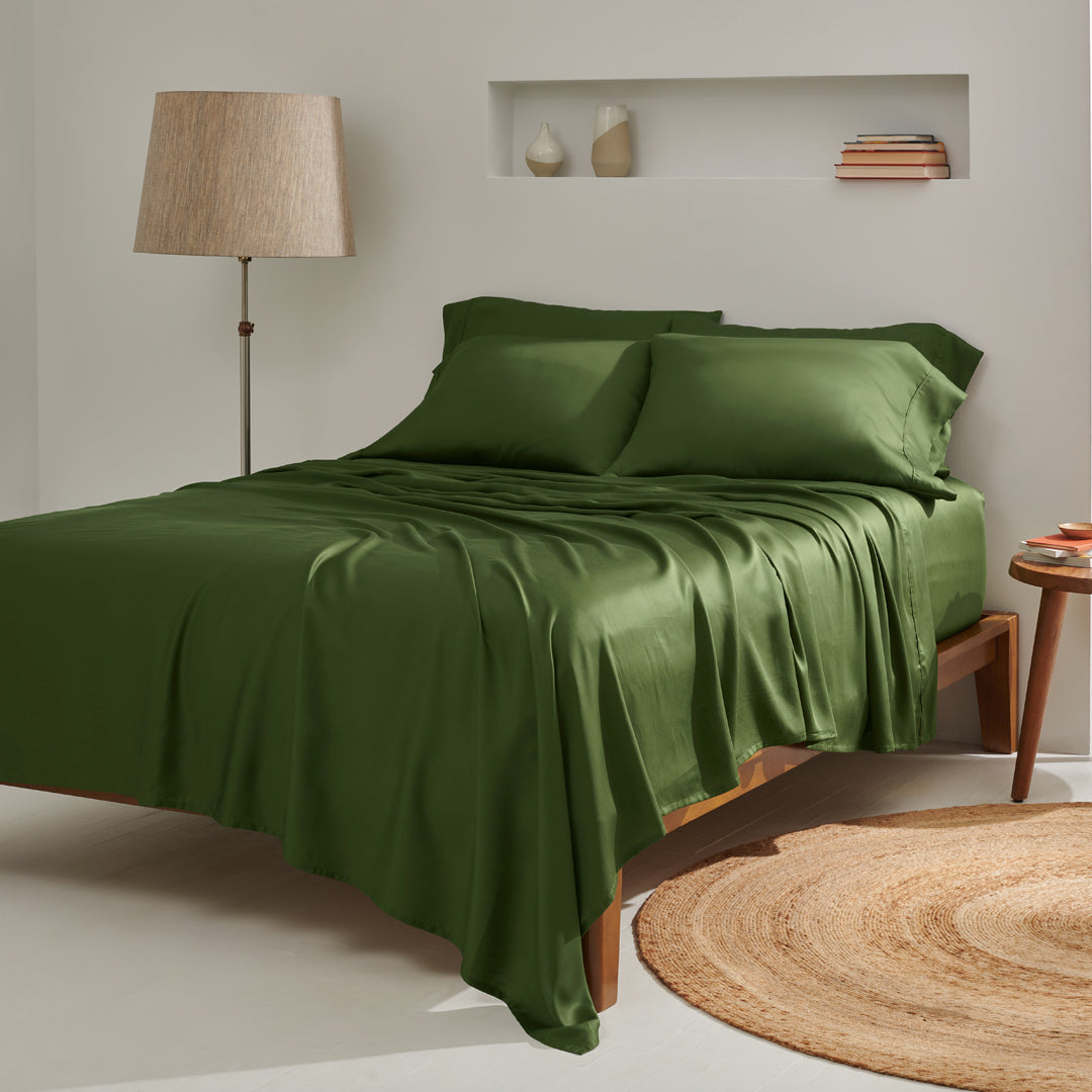 Bed Made With TENCEL Lyocell Flat Sheet In Forest