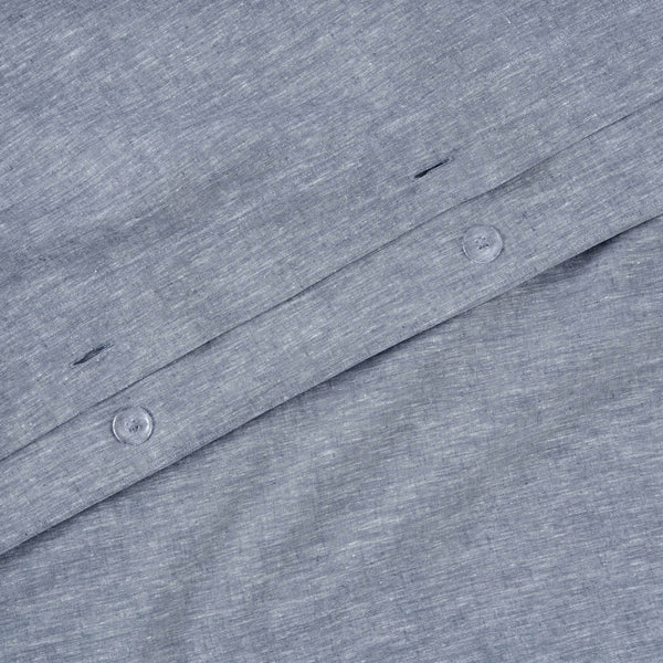 Texture Detail Of Linen Eucalyptus Duvet Set In Chambray