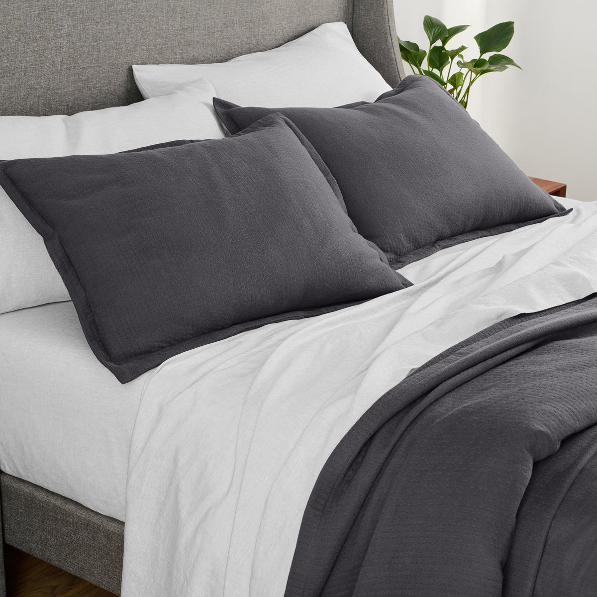 Linen Eucalyptus Flat Sheet In Glacier On Bed