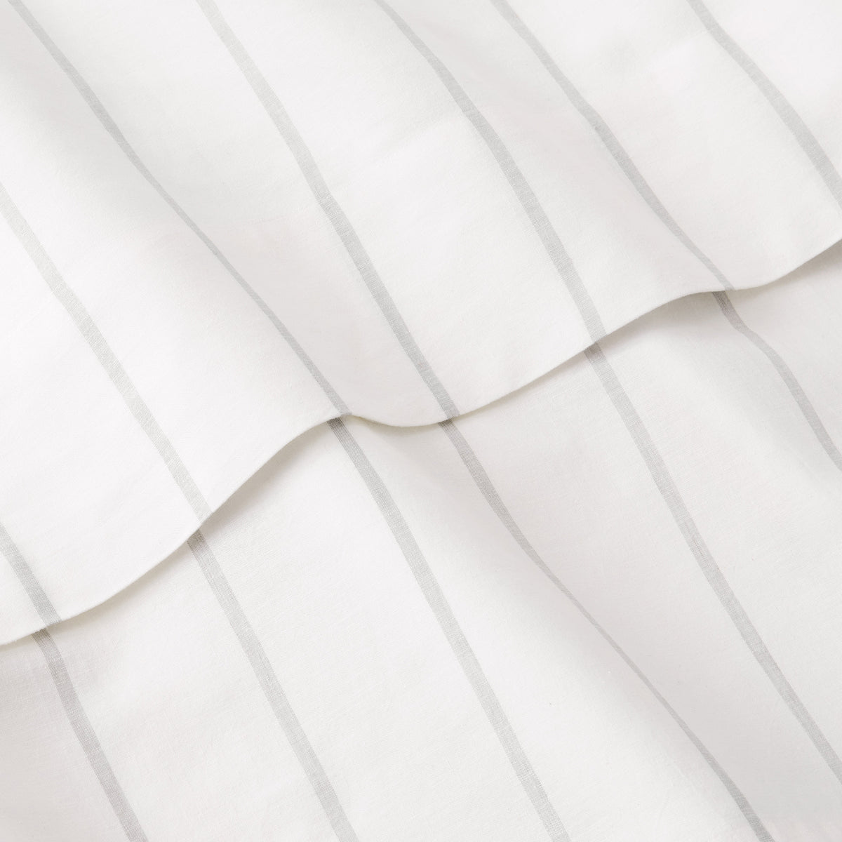 Fabric Detail Of Linen Eucalyptus Flat Sheet In Glacier Stripe