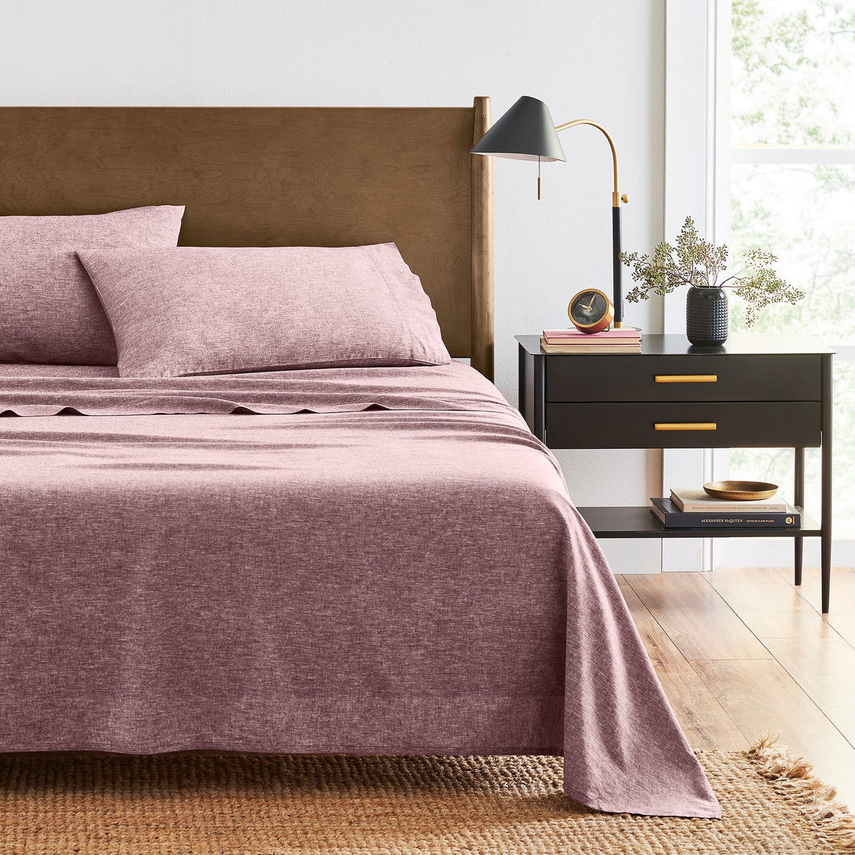 Bed Made With Linen Eucalyptus Flat Sheet In Fig
