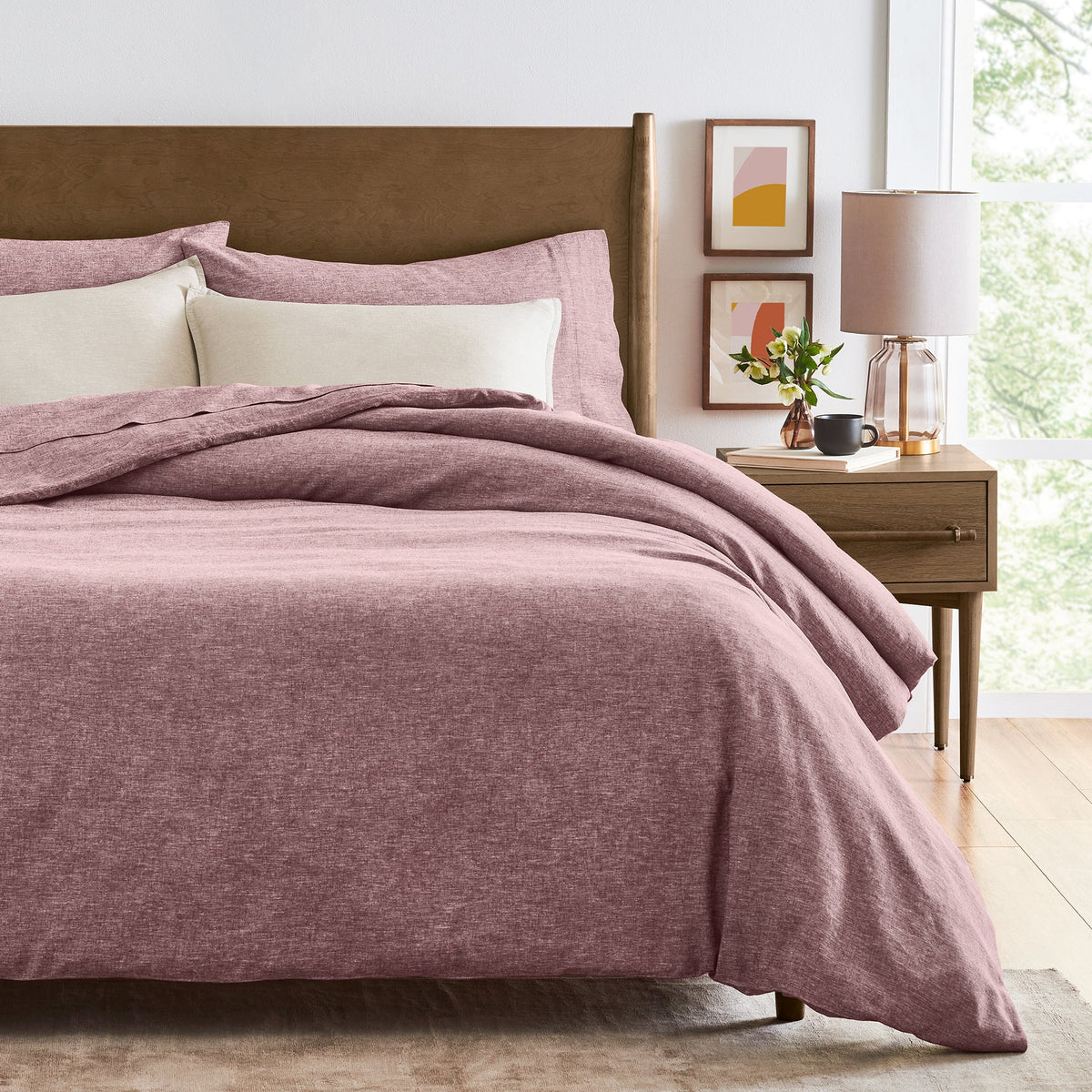 Bed Made With Linen Eucalyptus Flat Sheet In Fig