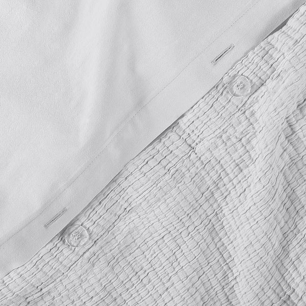 organic cotton crinkle matelasse light gray duvet cover detail