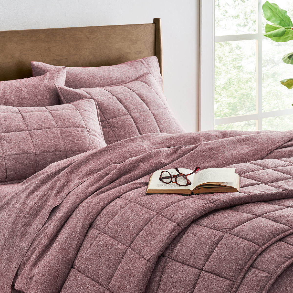 fig purple linen eucalyptus box quilt blanket