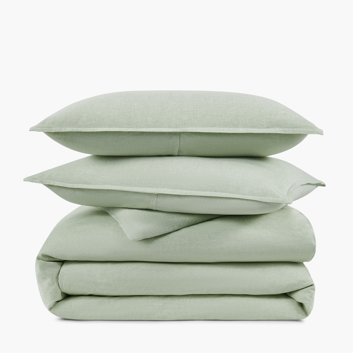 pistachio green linen eucalyptus duvet cover and shams