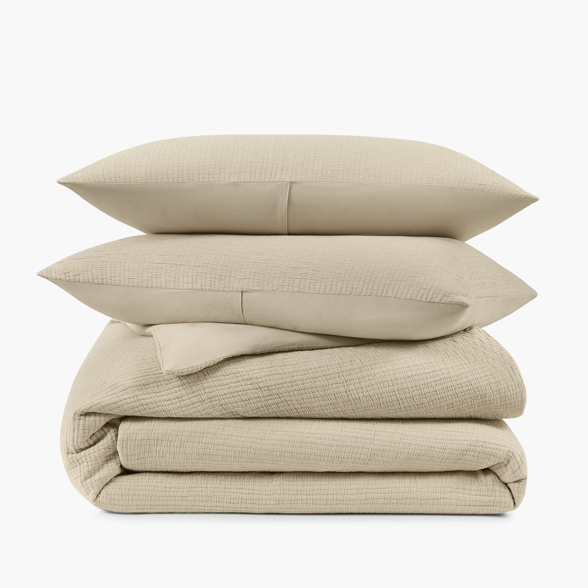 organic cotton crinkle matelasse natural stone duvet cover shams set