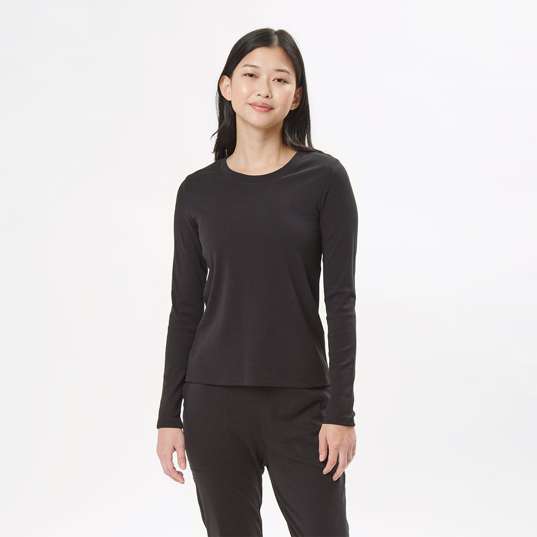 organic cotton black crewneck long sleeve t-shirt
