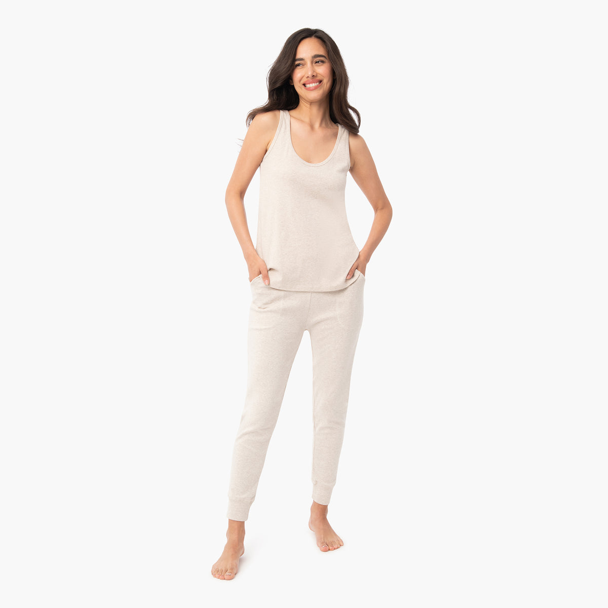 organic cotton natural oatmeal tapered leg joggers loungewear bottoms
