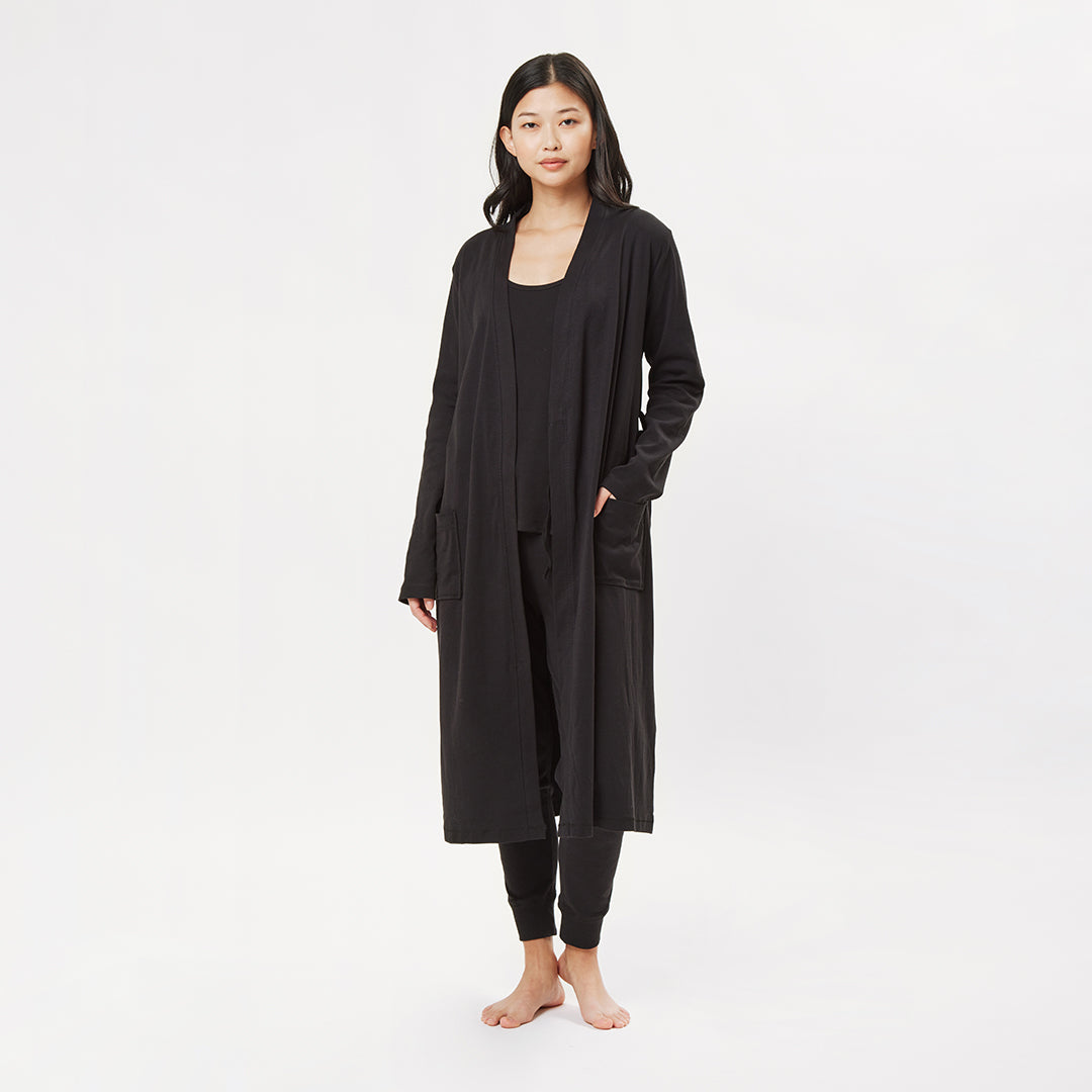 organic cotton lightweight black robe sleep set