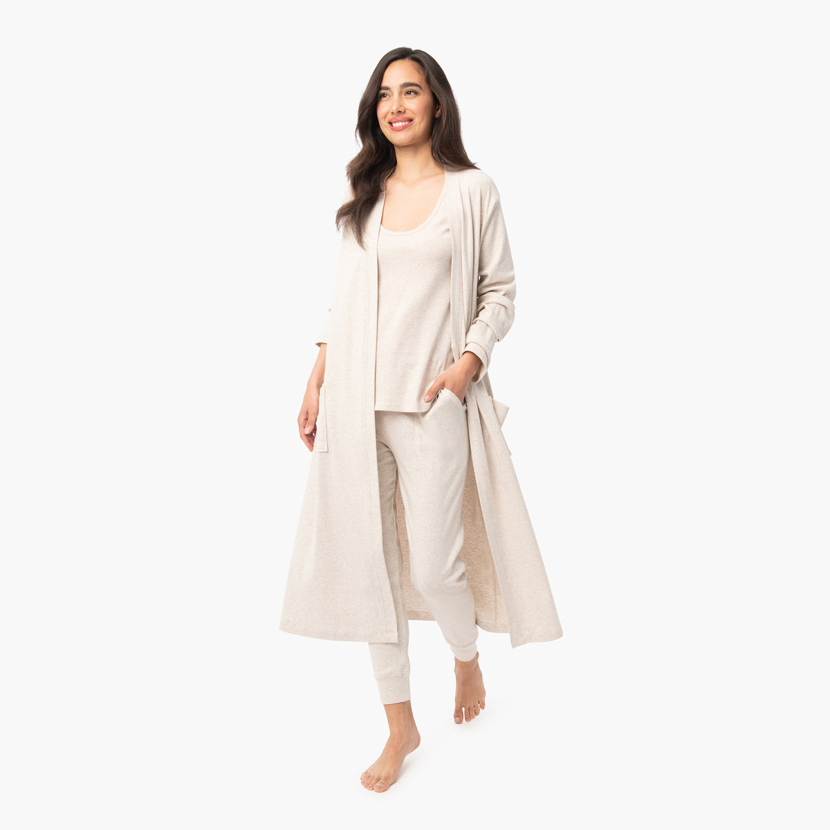 organic cotton oatmeal natural lightweight robe sleep set