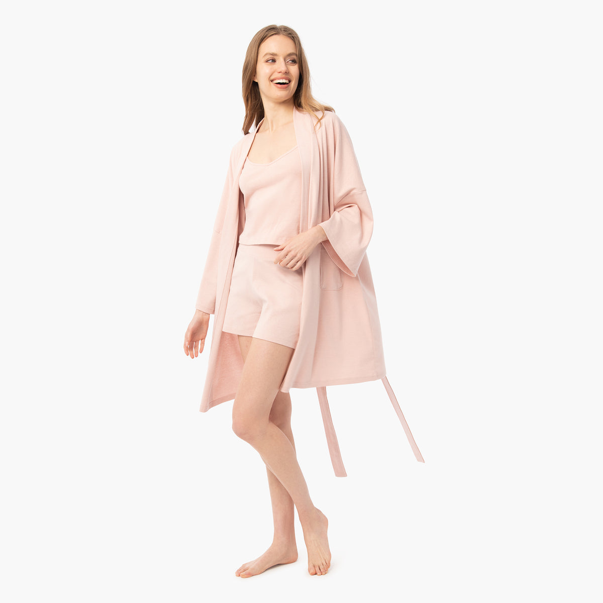 organic cotton loungewear blush pink short robe set