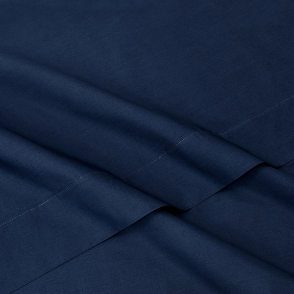 organic cotton percale duvet set deep sea blue detail