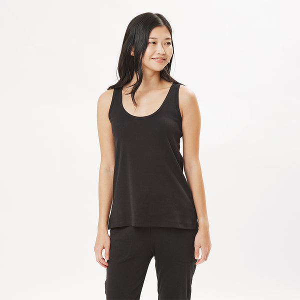 organic cotton black flowy swing tank top