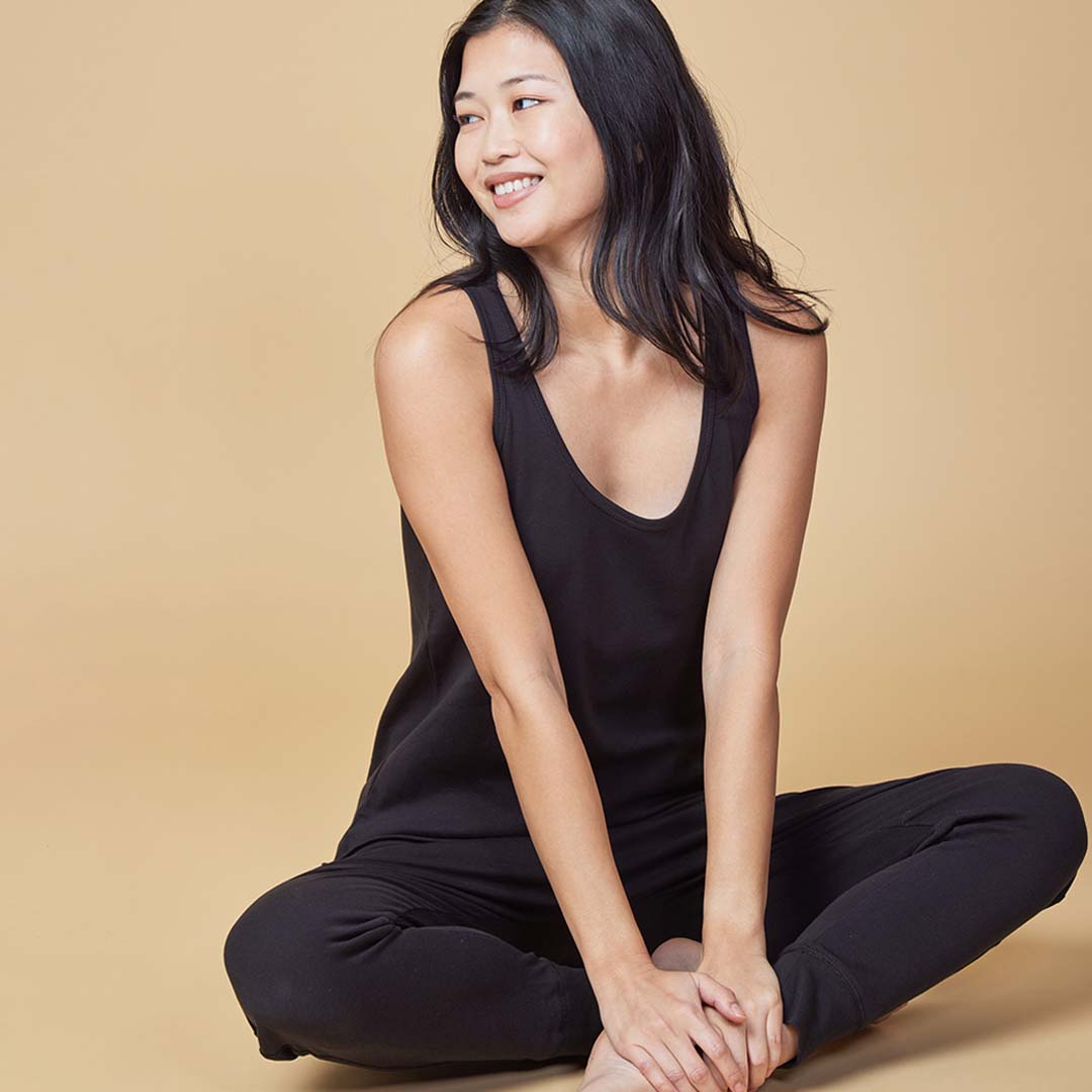 organic cotton black flowy swing tank top loungewear set