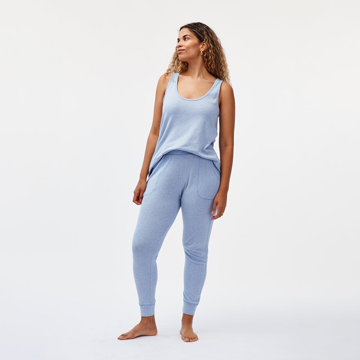 organic cotton light blue tapered leg joggers loungewear bottoms