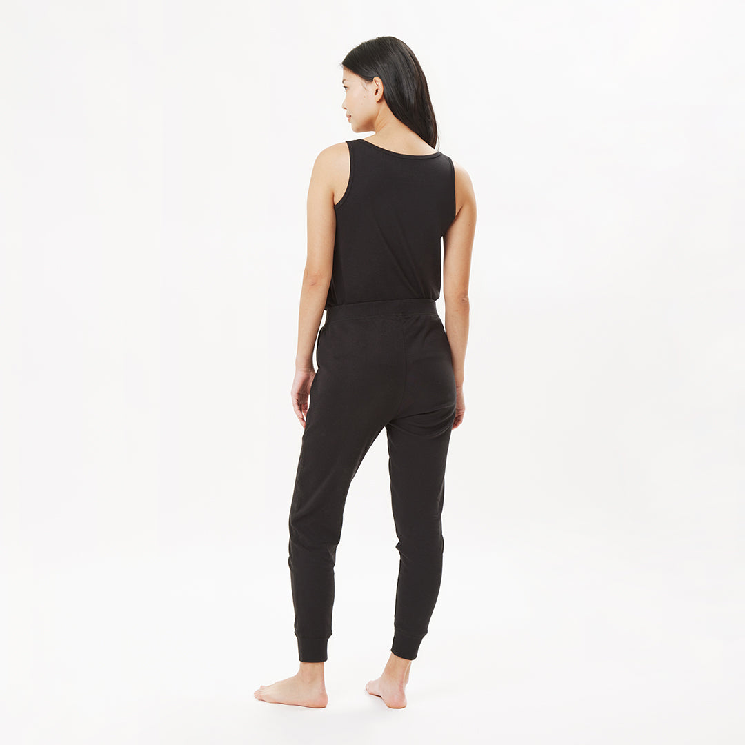 organic cotton black tapered leg joggers loungewear bottoms back