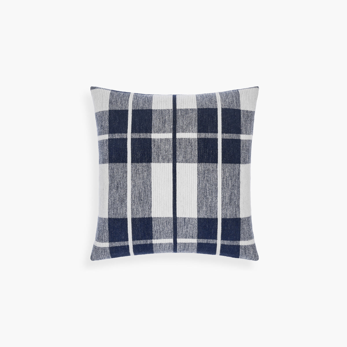 organic cotton wool pillow cover deep blue tartan plaid hero
