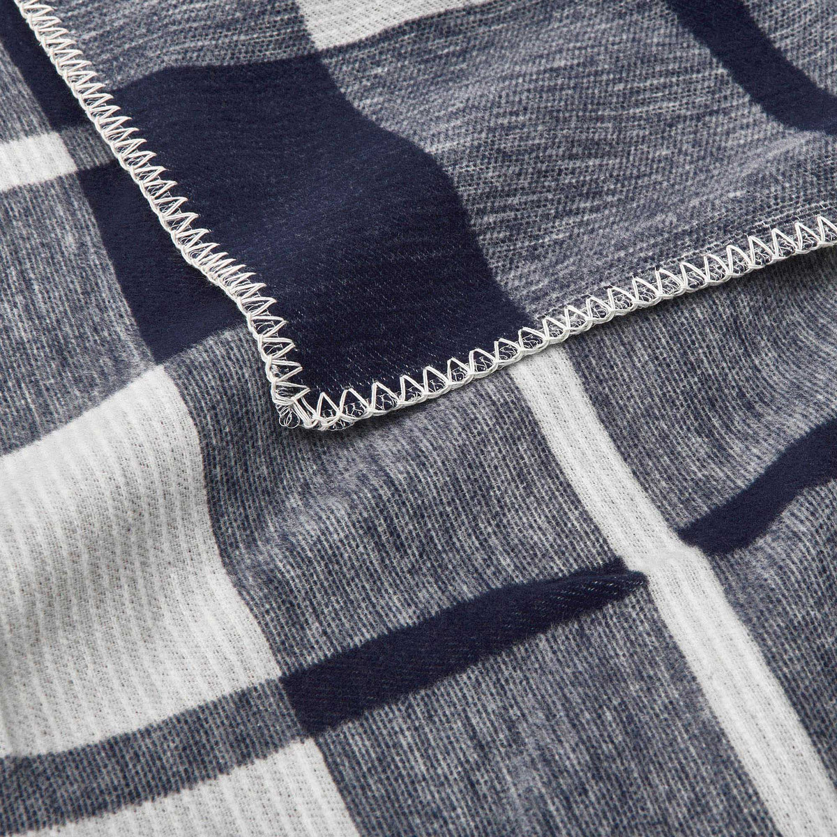 organic cotton wool throw deep blue tartan plaid detail