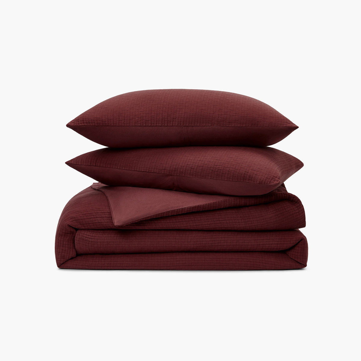 organic crinkle matelasse duvet set raisin stack