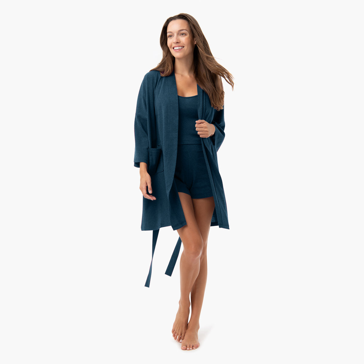 organic short lounge robe teal
