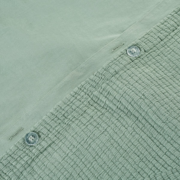 organic cotton crinkle matelasse sage green duvet cover