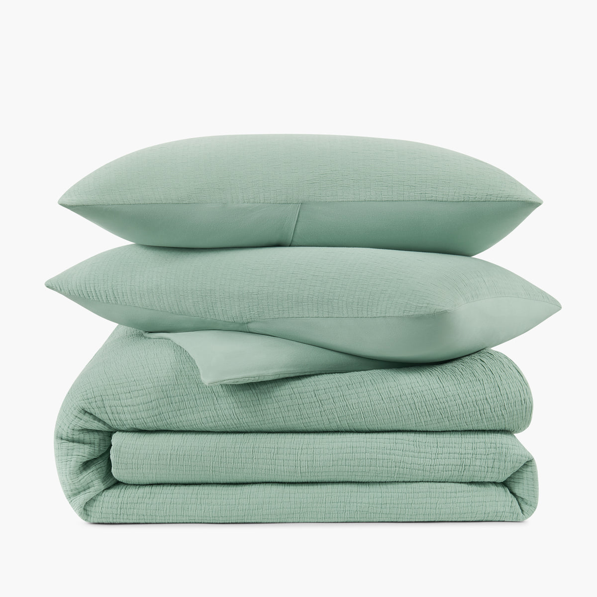 organic cotton crinkle matelasse sage green duvet cover shams set