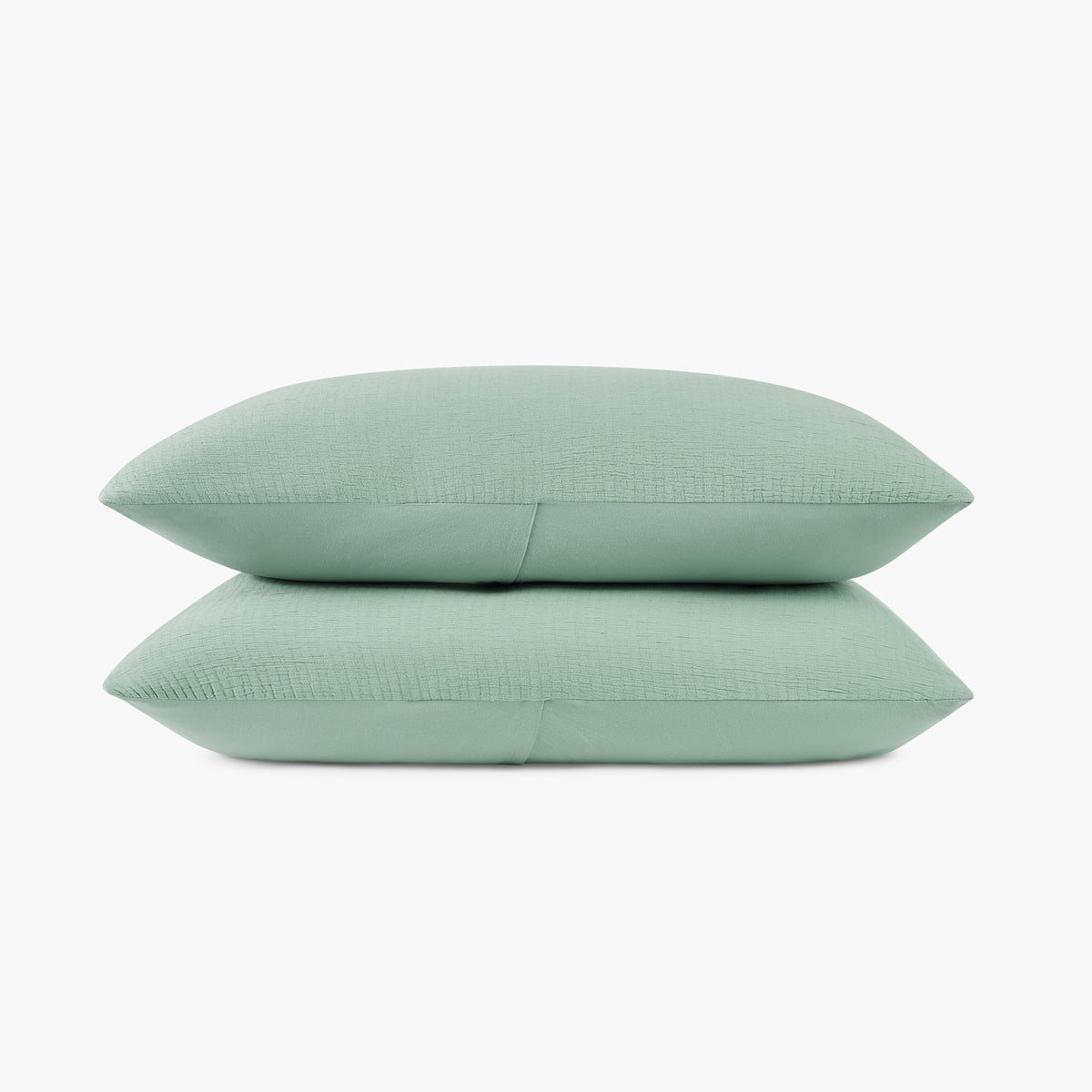 organic cotton crinkle matelasse sage green pillow shams