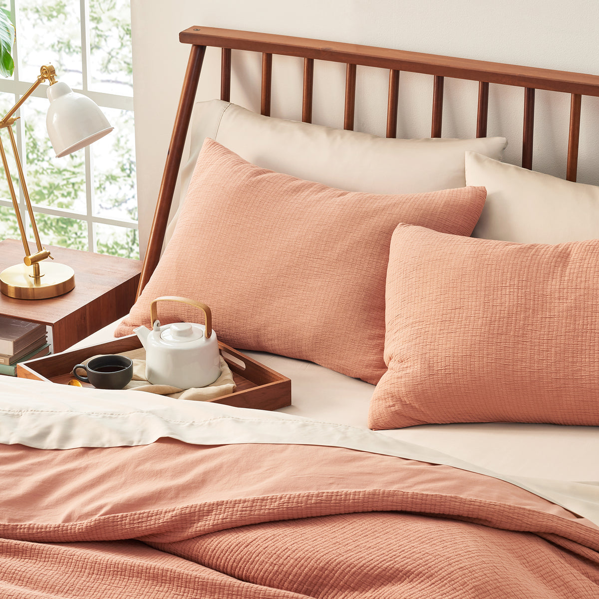 organic cotton crinkle matelasse tuscany orange pillow shams duvet cover