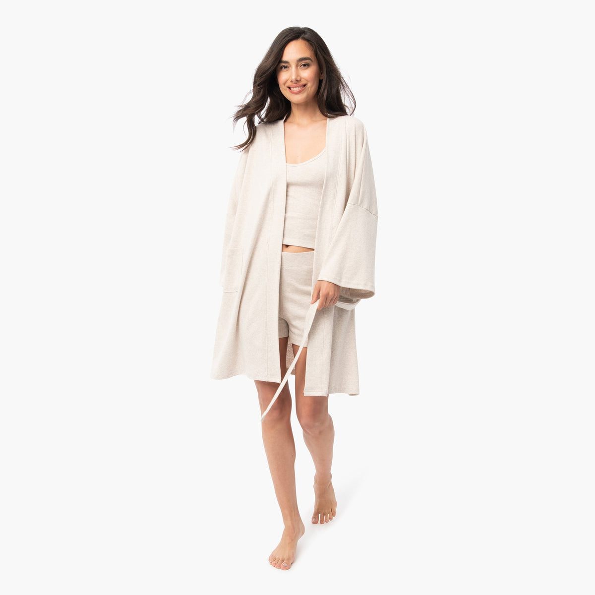 Organic Short Lounge Robe - Oatmeal