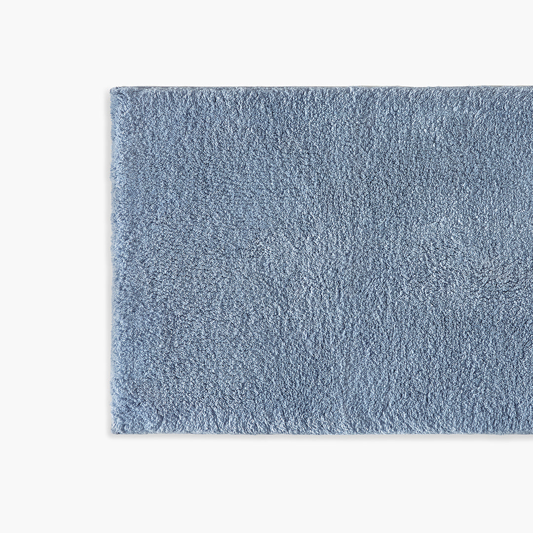 classic chambray blue organic cotton bath rug