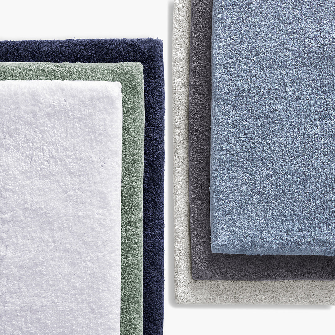 classic chambray blue organic cotton bath rug collection