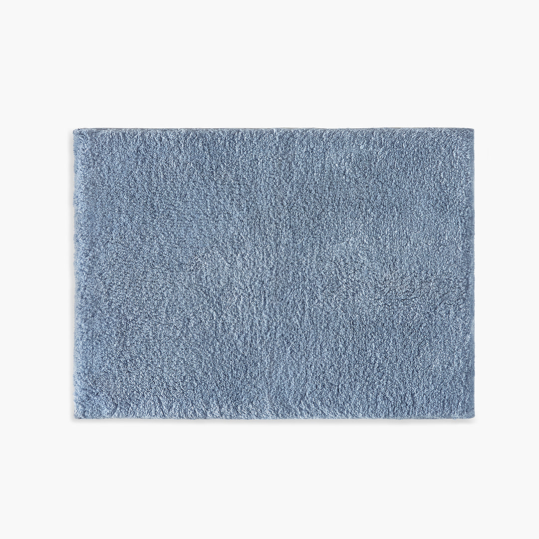 classic chambray blue organic cotton bath rug