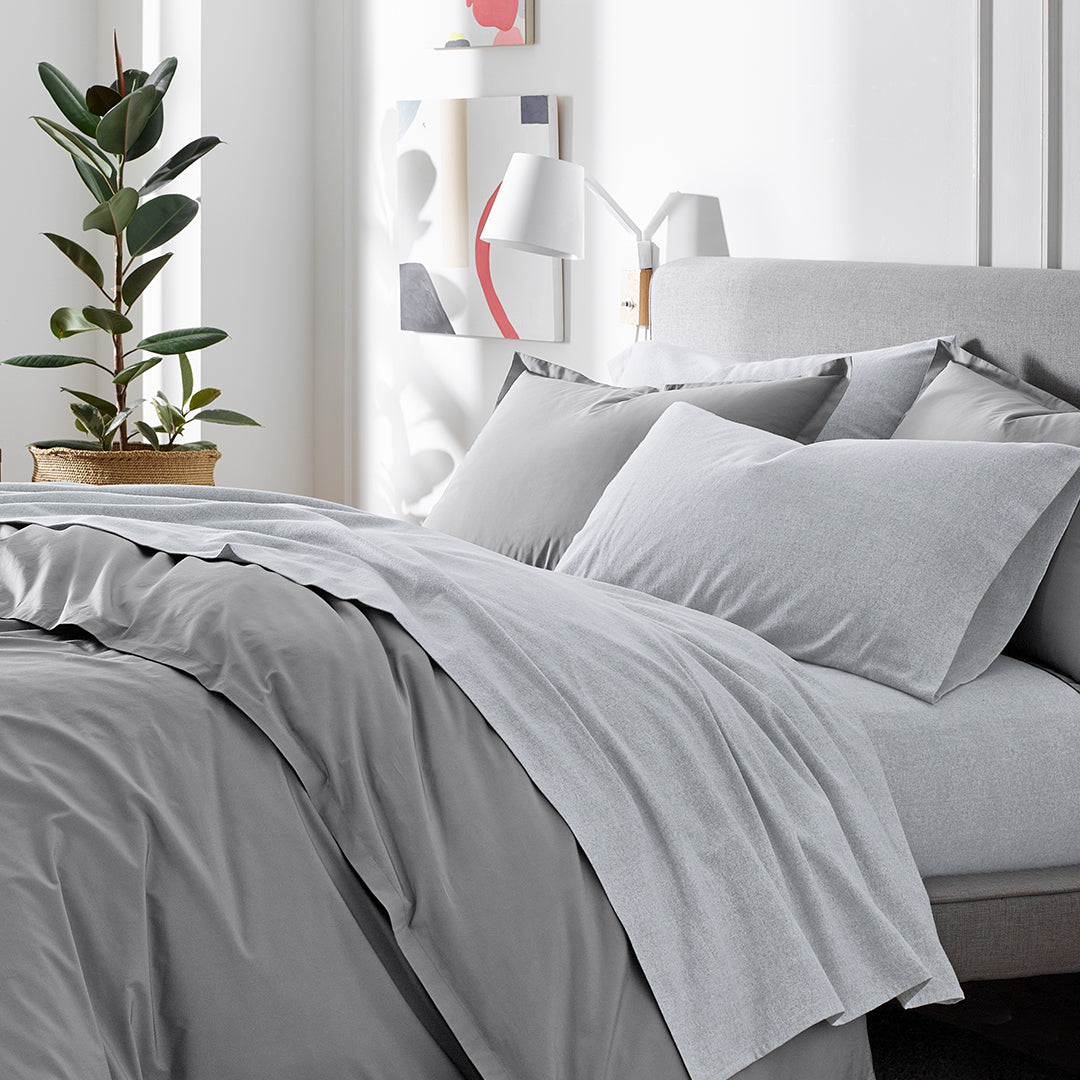 organic cotton bedding heathered grey flannel pillowcases