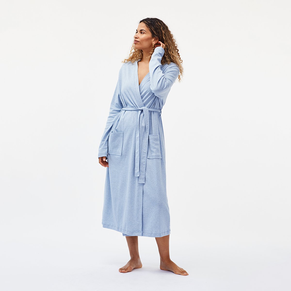 organic cotton loungewear lightweight light blue robe pocket
