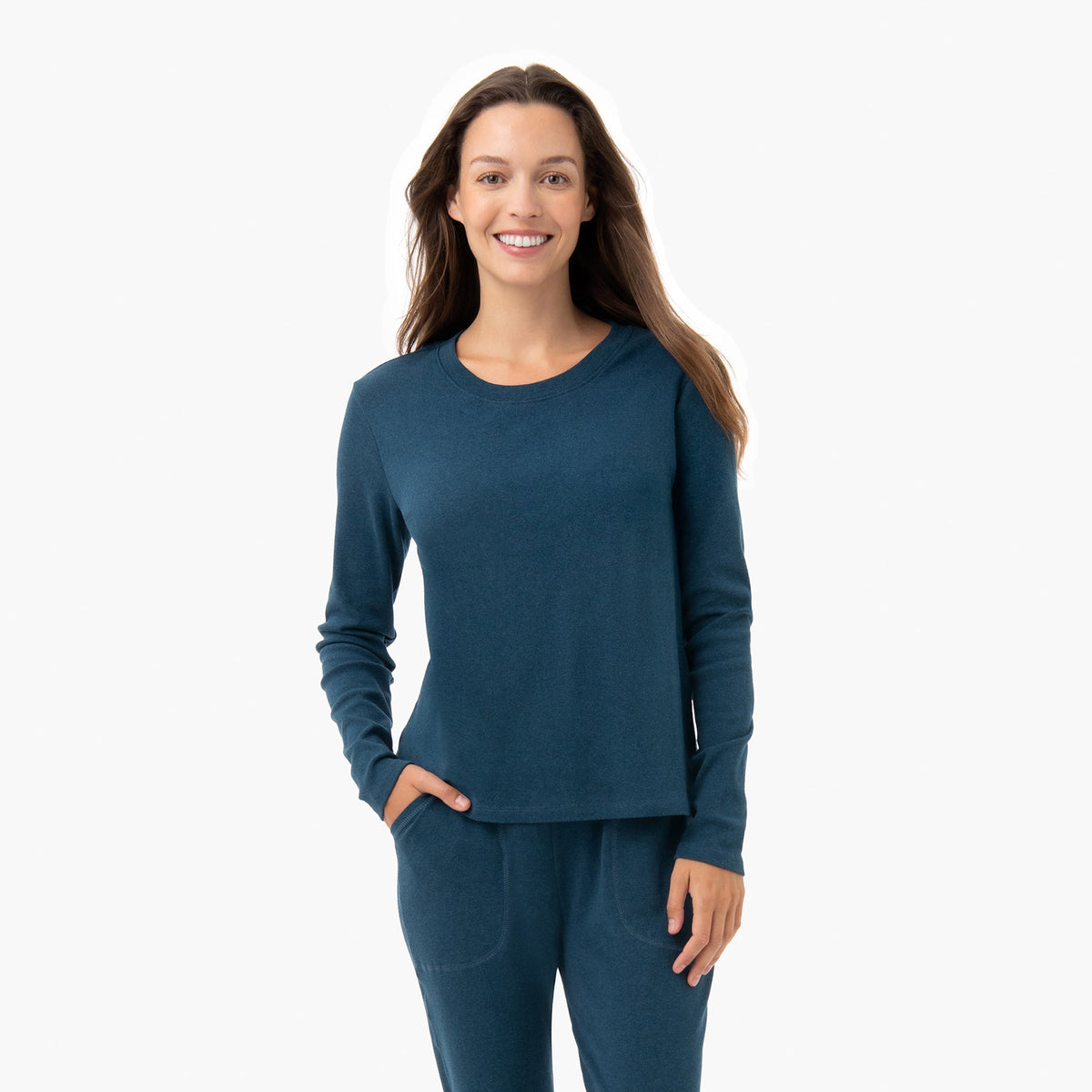 organic long sleeve tee teal